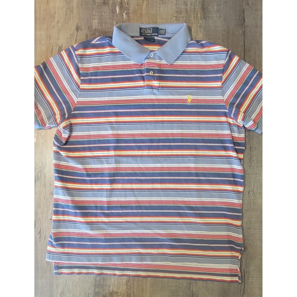 Polo Ralph Lauren Men XXL Custom Fit Multi Color Striped Short Sleeve Polo Shirt